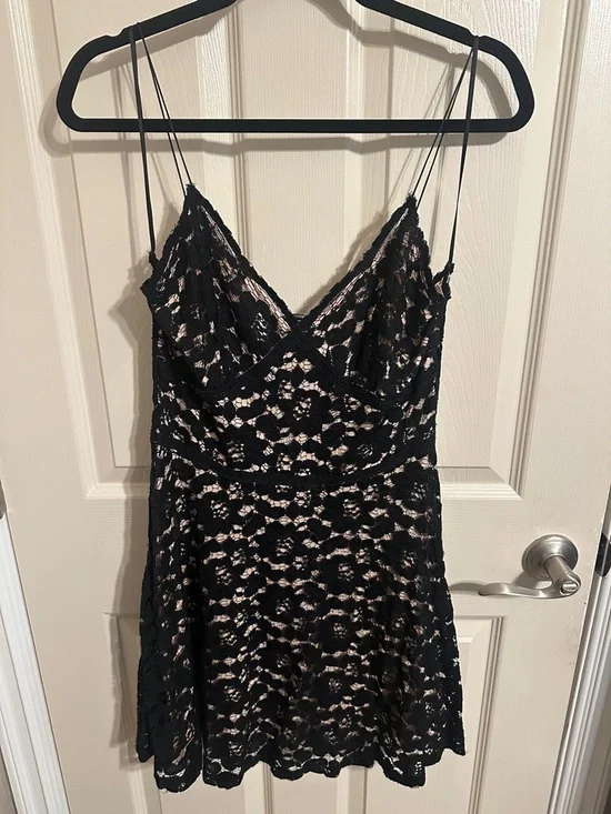 Zara A-Line Lace Spaghetti Strap Mini Dress w Nude Lining, Black, Sz L - Picture 2 of 15
